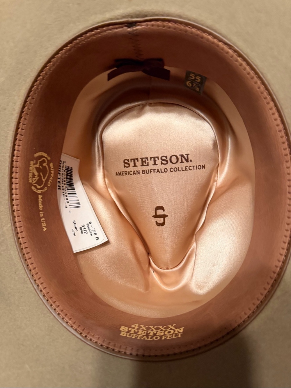 Stetson American Buffalo Drifter 4X Buffalo Felt Western Hat Stone 6 7/8 USA - Picture 11 of 15